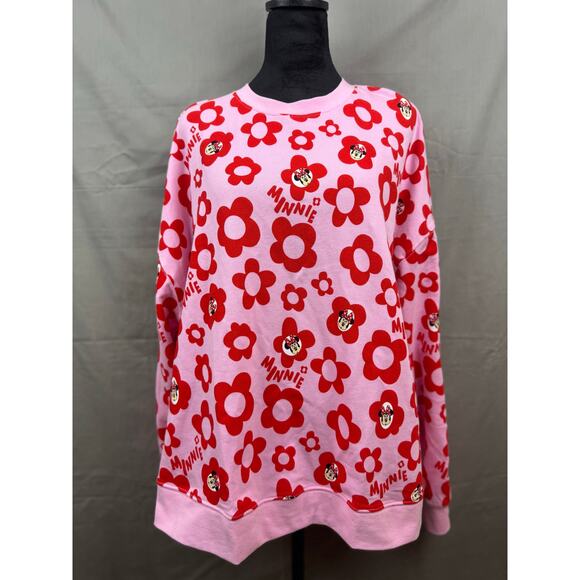 Disney Parks Minnie Mouse Pink Red Floral Pullover Woman Sweatshirt, Size 1XL - Picture 1 of 6
